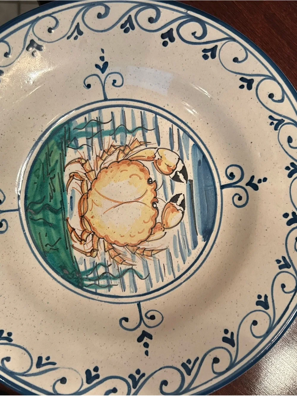 Three Hand-Painted Ceramics Fish Plate in Blue and Orange
